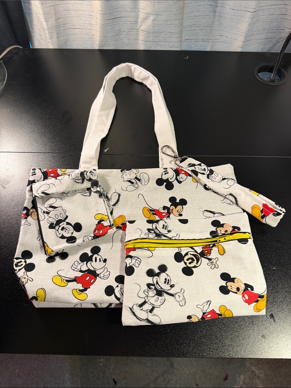 Disney White Mickey Mouse Print Shoulder Bag with Yellow and Red Accents